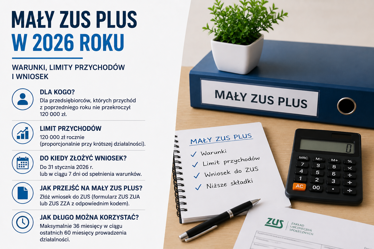 Mały ZUS Plus w 2026 roku – warunki, limity przychodów i do kiedy złożyć wniosek